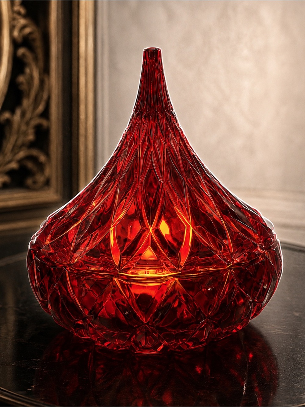 Shannon Crystal Ruby Red Hershey Kiss Candy Dish Fairy Lamp